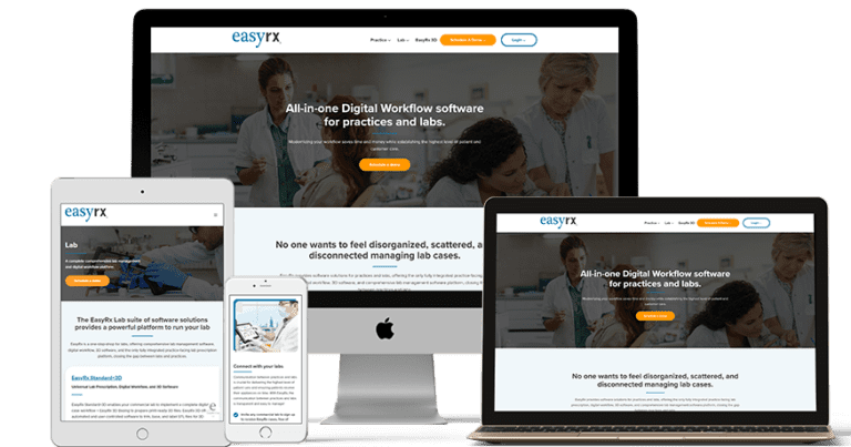 A range of electronic devices including a desktop, a laptop, a tablet, and a smartphone displaying the responsive website for East RX.