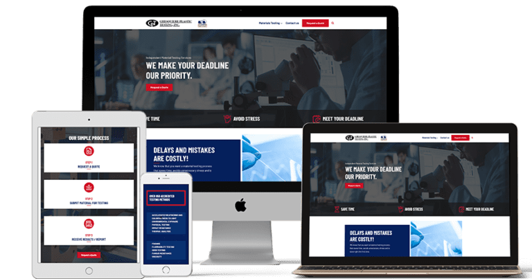Multiple devices displaying a responsive website, highlighting prioritization of client deadlines.